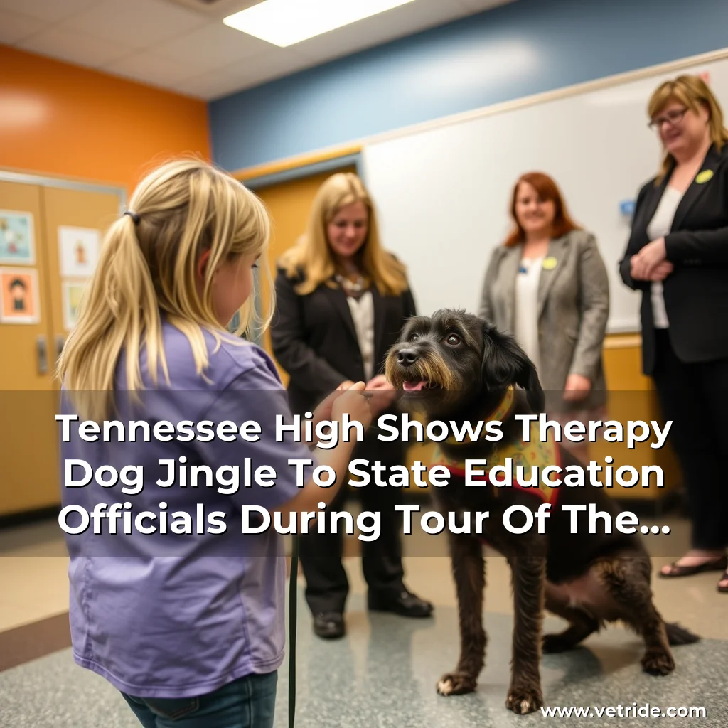 Read more about the article Tennessee High Shows Therapy Dog Jingle To State Education Officials During Tour Of The School In Nashville, Tenn., On Sept.